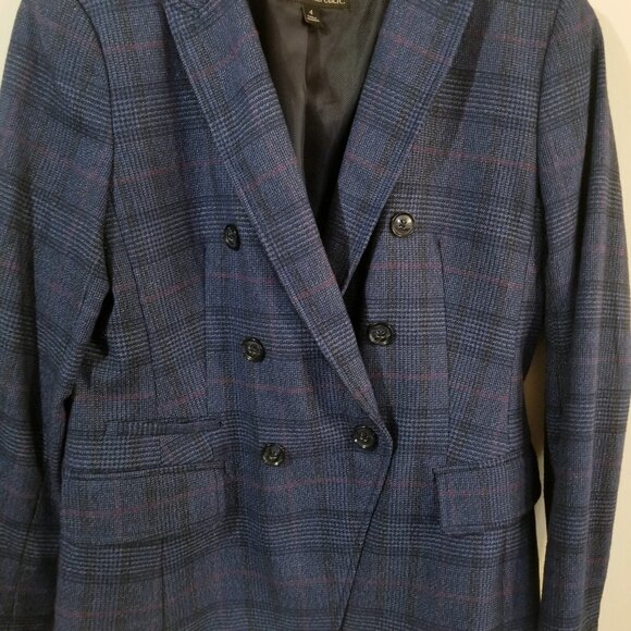 Women's Banana Republic Wool Blend - Double Breasted Blue Plaid Blazer - Sz 4 - Picture 5 of 9